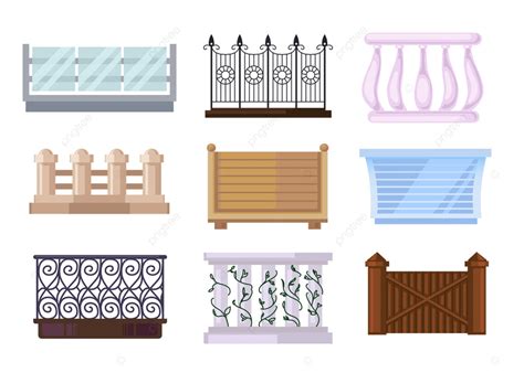 Gambar Berbagai Jenis Ilustrasi Vektor Pagar Balkon, Bingkai, Tangga